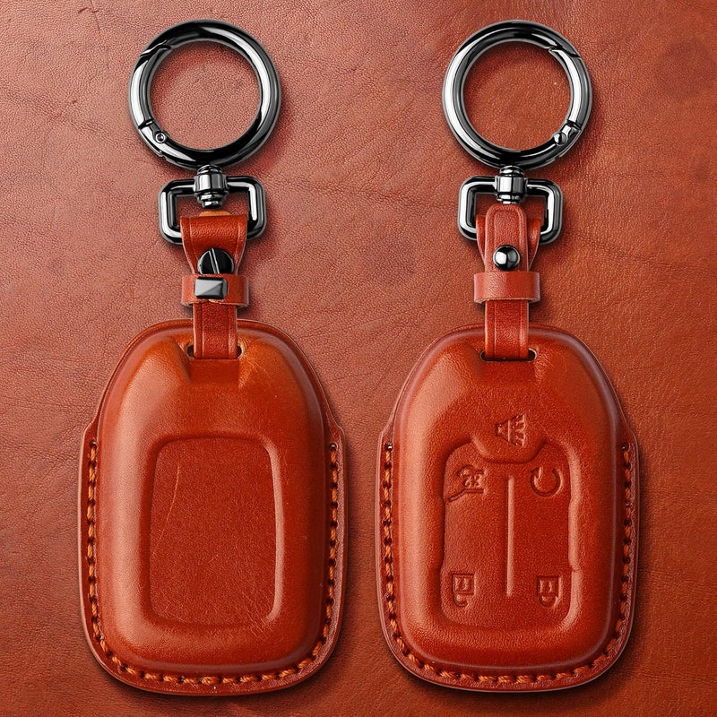 Tukellen Compatible with Chevrolet Leather Key Fob Cover with Keychain,fit 2019 2020 2021 Silverado GMC Sierra Smart Remote Key Shell, Genuine Leather for Chevy Key case(5 Buttons)-Brown - Image 3