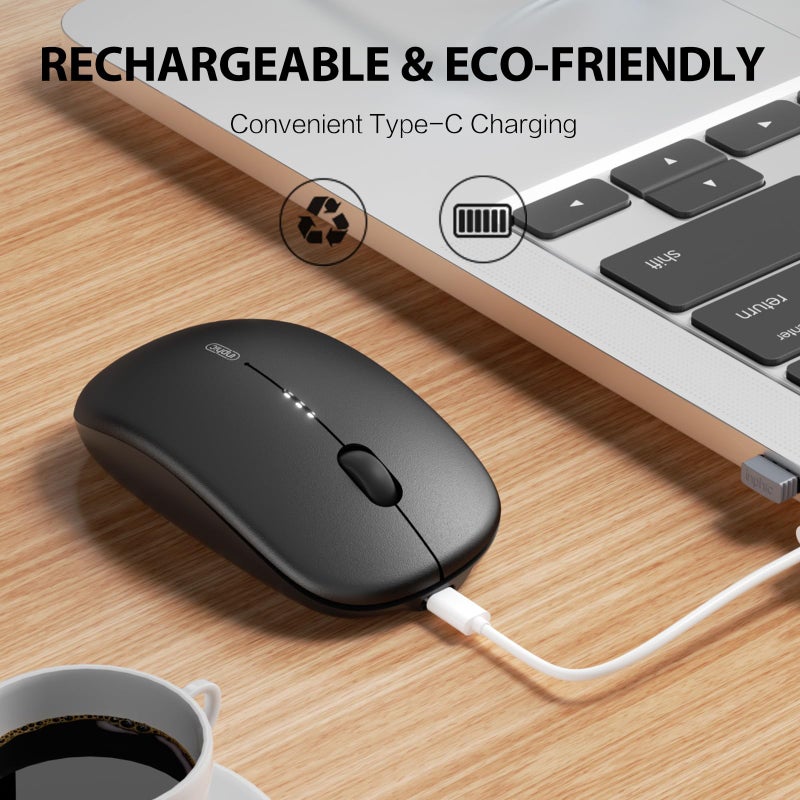 INPHIC M1 II Wireless Mouse Bluetooth, 80g Tri-Mode (Bluetooth 5.0/4.0+USB) Computer Mouse, Visible Battery Leval, Type-C Charging, for Windows/PC/Mac/Tablet/Laptop - Black - Image 3