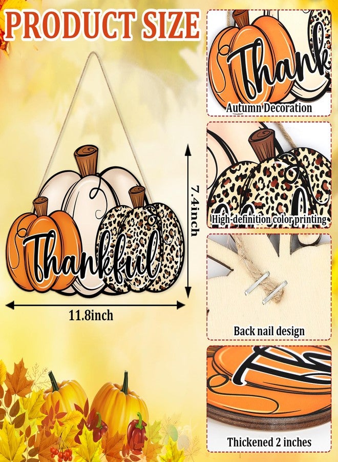 Sophena Thanksgiving Pumpkin Decoration Wooden Door Wreath for Front Door Sign Wall Signs,Leopard Pumpkin Fall Autumn Harvest Sign Hanging for Home Wall Decor Halloween Party Outdoor Indoor Supply Thankful - Image 2