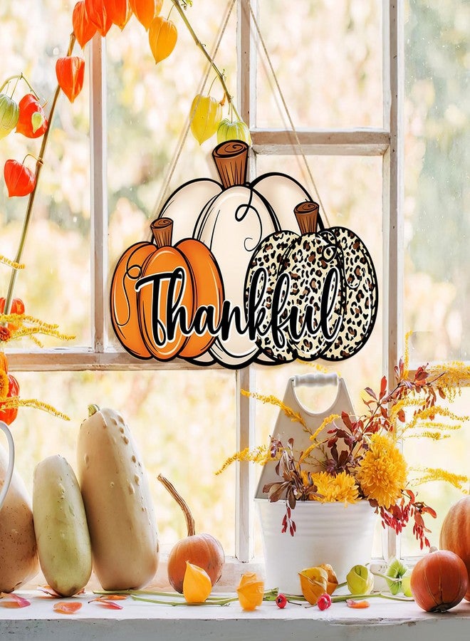 Sophena Thanksgiving Pumpkin Decoration Wooden Door Wreath for Front Door Sign Wall Signs,Leopard Pumpkin Fall Autumn Harvest Sign Hanging for Home Wall Decor Halloween Party Outdoor Indoor Supply Thankful - Image 3