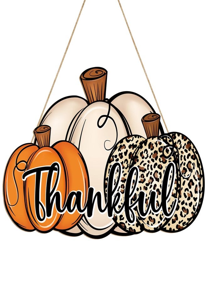 Sophena Thanksgiving Pumpkin Decoration Wooden Door Wreath for Front Door Sign Wall Signs,Leopard Pumpkin Fall Autumn Harvest Sign Hanging for Home Wall Decor Halloween Party Outdoor Indoor Supply Thankful - Image 1