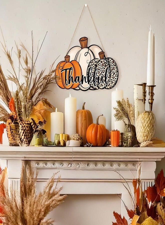 Sophena Thanksgiving Pumpkin Decoration Wooden Door Wreath for Front Door Sign Wall Signs,Leopard Pumpkin Fall Autumn Harvest Sign Hanging for Home Wall Decor Halloween Party Outdoor Indoor Supply Thankful - Image 5