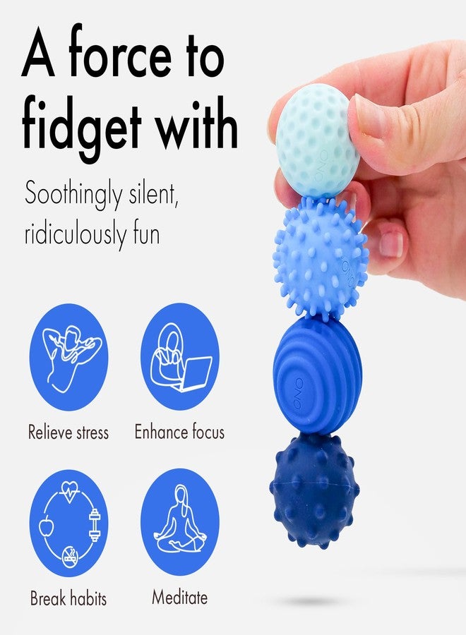 ONO Signets - Silicone Magnetic Balls with Textured Dimples, Bumps, and Waves | Fun to Play with Fidget Toy for Adults | Help Relieve Stress, Anxiety, Tension (Sapphire, Set of 4) - Image 4