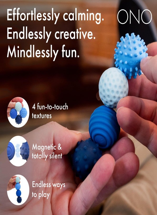 ONO Signets - Silicone Magnetic Balls with Textured Dimples, Bumps, and Waves | Fun to Play with Fidget Toy for Adults | Help Relieve Stress, Anxiety, Tension (Sapphire, Set of 4) - Image 2