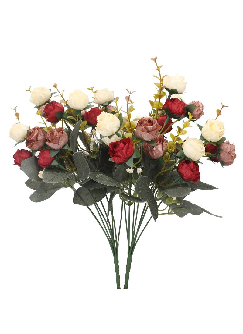 Duovlo Duovlo 7 Branch 21 Mini Rose Heads Artificial Flowers Bouquet Wedding Home Office DecorPack of 2 2 PCS Red 
