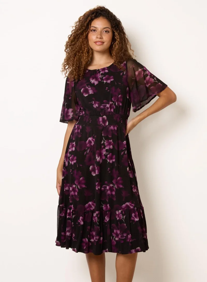 بلو فانيلا Mesh Floral Crew Midi Dress