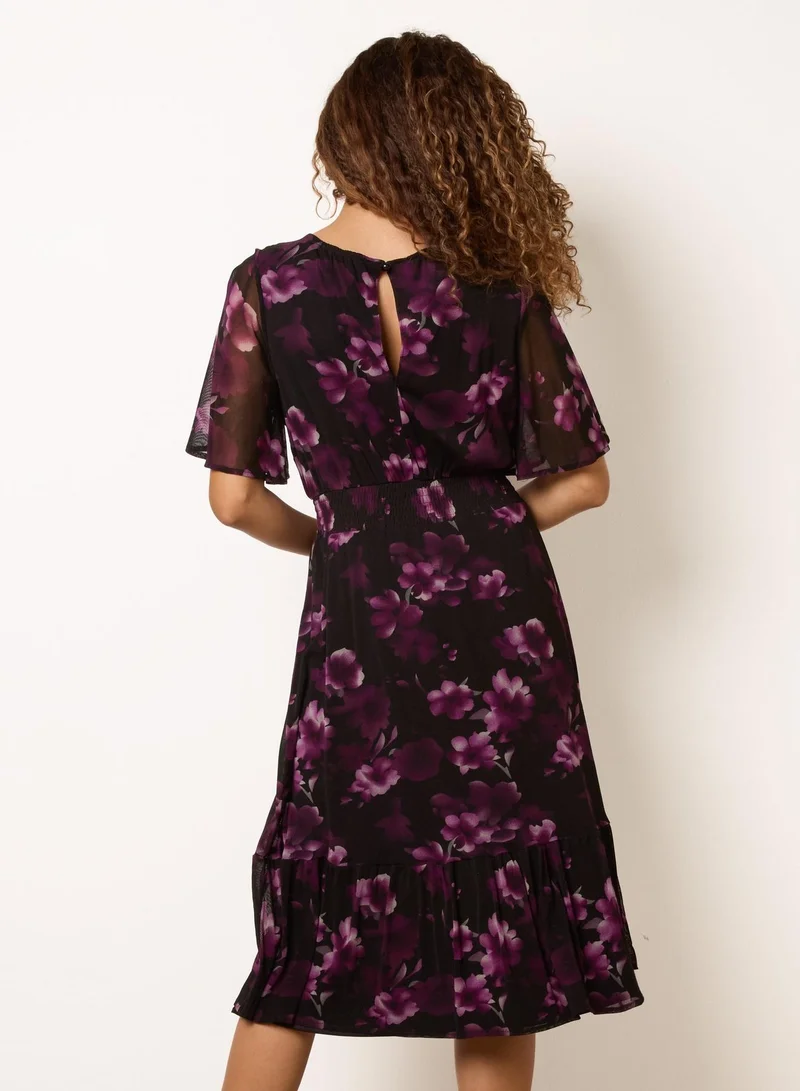 بلو فانيلا Mesh Floral Crew Midi Dress