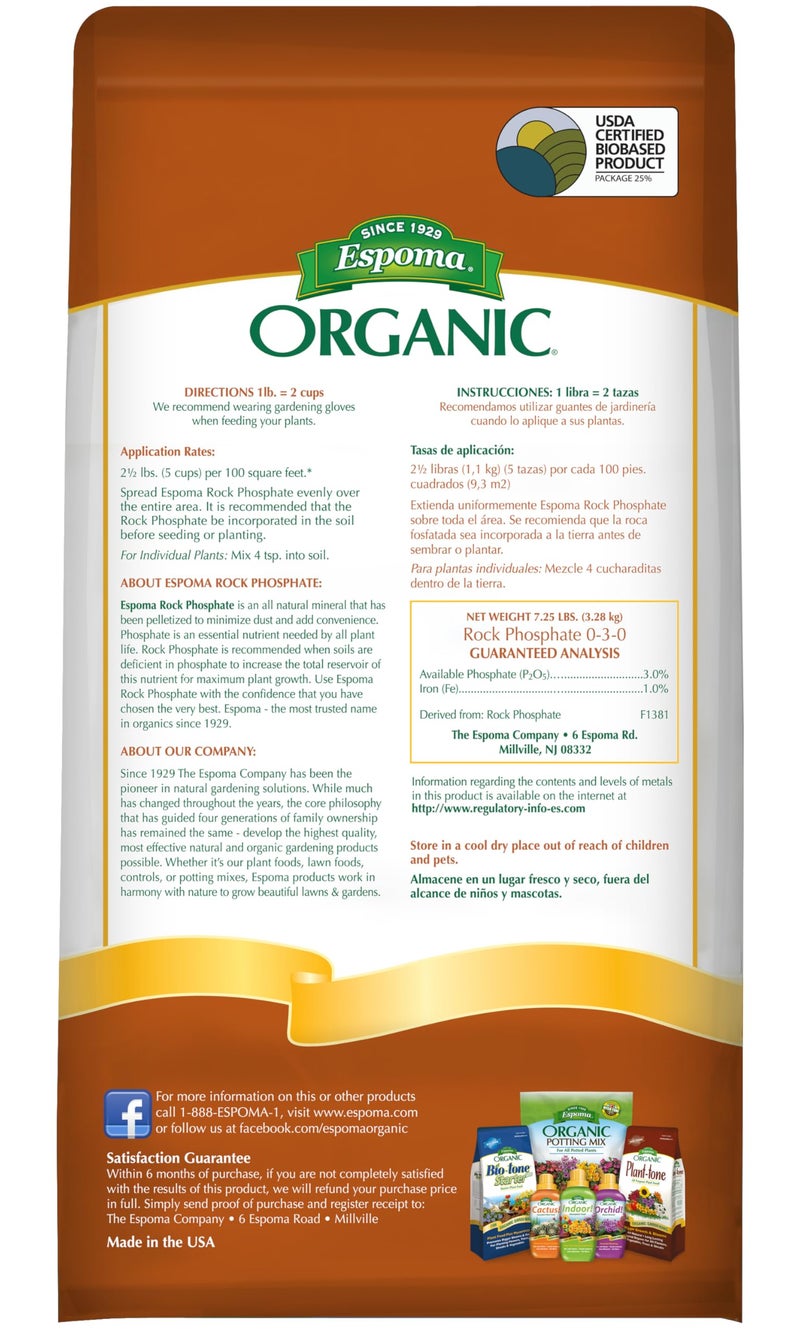 Espoma Rock Phosphate – 7.25 lb Organic Plant Fertilizer for Outdoor Flower Or Vegetable Gardens – Promotes Blooming & Root Growth – for Use On All Plants - Image 2