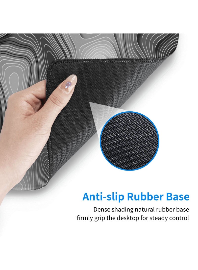 شابية وسادة ماوس طبوغرافية ثلاثية الأبعاد للألعاب - 300 × 800 × 3 مم سجادة مكتب كبيرة الحجم مانعة للانزلاق، قاعدة مطاطية كبيرة مع حواف مخيطة للاعبين ولوحة مفاتيح وإعدادات الماوس (رمادي/أبيض) - Image 4