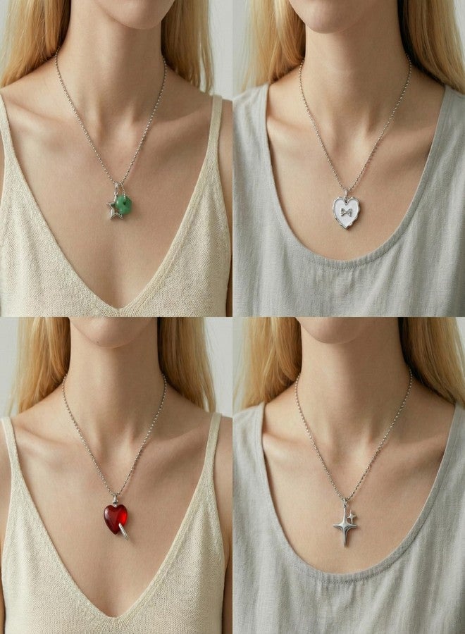 HOYDATE 10 Pcs Y2K Grunge Goth Heart and Star Necklace Set for Women - Emo and Scene Accessories - Red Gothic Cross, 8-Ball, and Indie Alt Jewelry Pack - Fairy Grunge Aesthetic Jewelry for Teen Girls - Image 5