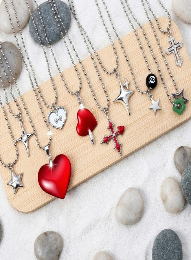 HOYDATE 10 Pcs Y2K Grunge Goth Heart and Star Necklace Set for Women - Emo and Scene Accessories - Red Gothic Cross, 8-Ball, and Indie Alt Jewelry Pack - Fairy Grunge Aesthetic Jewelry for Teen Girls - Image 2
