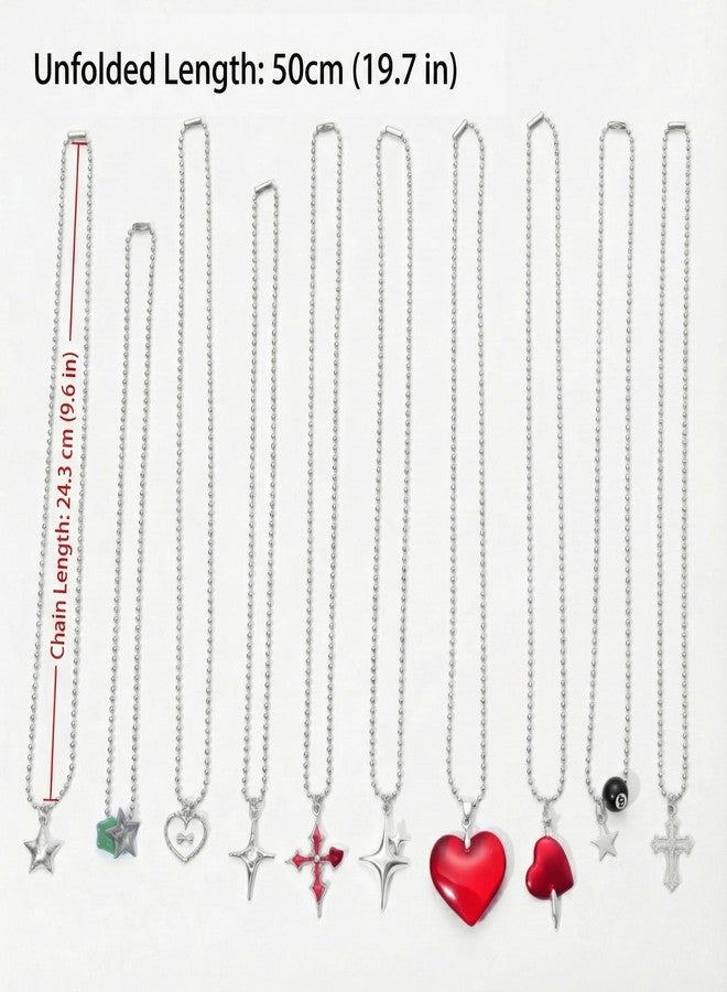 HOYDATE 10 Pcs Y2K Grunge Goth Heart and Star Necklace Set for Women - Emo and Scene Accessories - Red Gothic Cross, 8-Ball, and Indie Alt Jewelry Pack - Fairy Grunge Aesthetic Jewelry for Teen Girls - Image 3