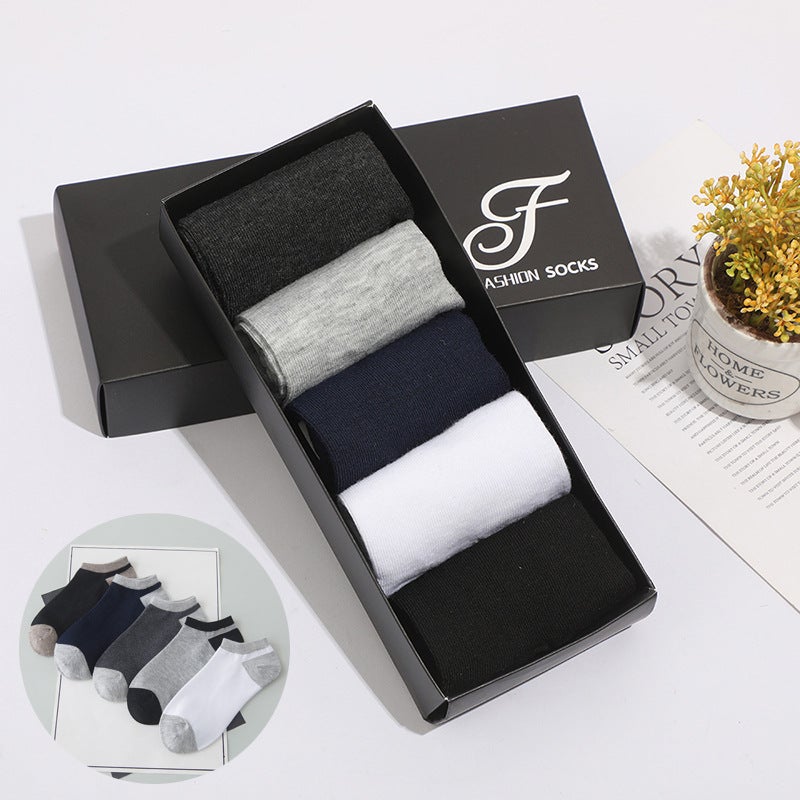 Mens Mid-Calf Cotton Warm Socks 5-Pack Winter Short color matching