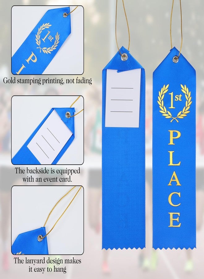 Quilax 15 Pcs Award Ribbons, 1st 2nd 3rd 4th 5th Place Flat Prize Ribbons Set with Event Card and Rope, First Place Ribbon for Competition Sports Event School Contests(Blue+Red+White+Yellow+Green) - Image 3