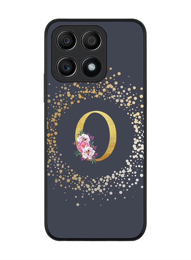 Stylizedd Rugged Black edge case for Honor X8A 4G Slim fit Soft Case Flexible Rubber Edges Anti Drop TPU Gel Thin Cover - Custom Monogram Initial Letter Floral Pattern Alphabet - O (Grey) - Image 1