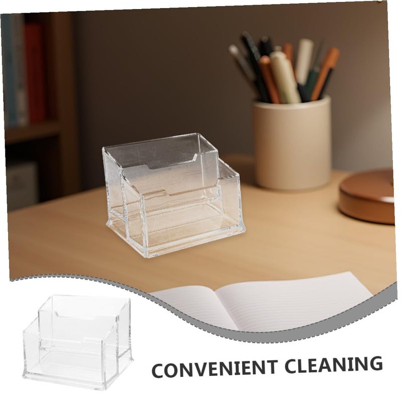 Operitacx 5pcs Clear Desktop Plastic Business Card Holder Organizer With 2 Compartments For Office Conference Table Display - Image 5