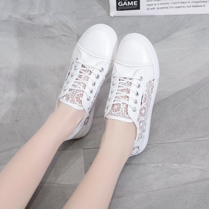 2023 Summer Lace Breathable Sneakers Women Korean Canvas Flat Shoes Shoe Box White 