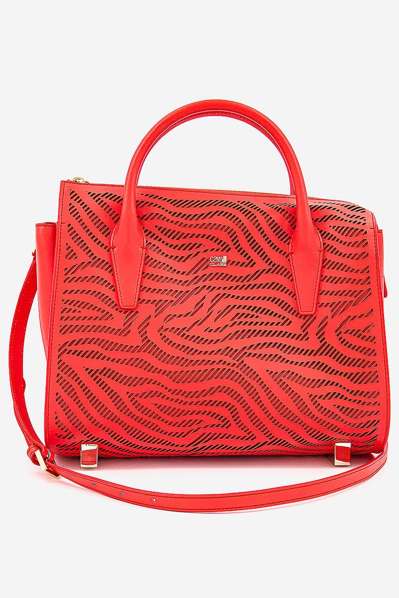 Cavalli Class Women Classic Satchel Bag 24 H x 30 L x 16 W cm, Coral - Image 4