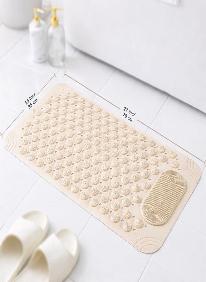 HOMEZE Rectangular Anti Skid Bath Mat with Foot Scrubber for Bath Room Shower Mat with Suction Cups & Drain Holes Silicone Floor Mat for Kids & Adults (70 X 35, Beige) - Image 4