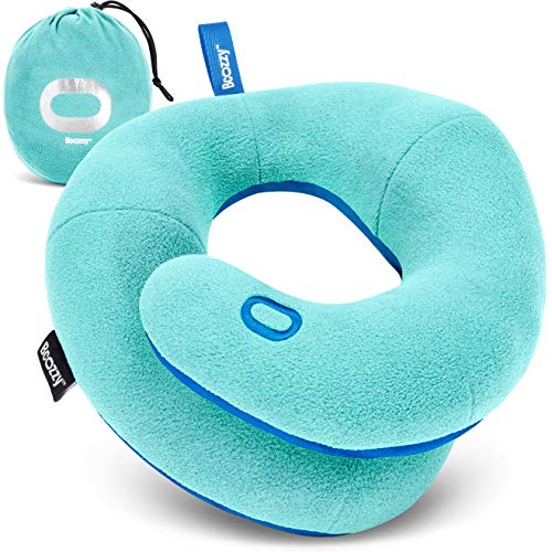 BCOZZY Kids Chin Supporting Travel Pillow for Ages 3–7- Patented Soft Neck Pillow for Head and Chin Support in Car Seat and Airplane. Comfortable Travel Essential. Small Size, Bag, Light Blue - Image 1