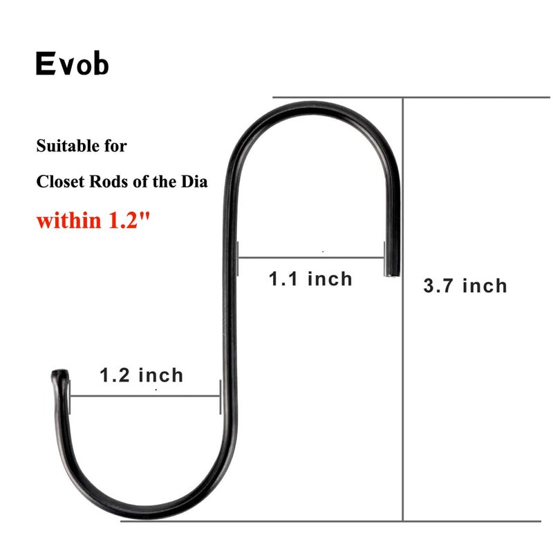 Evob 30 Pack Black S Hooks Steel Hanging Hooks Heavy Duty S Hanger Hook Metal Kitchen Pot Rack Hooks Closet Hooks for Hanging Pan, Cups, Jeans, Plant - Image 2
