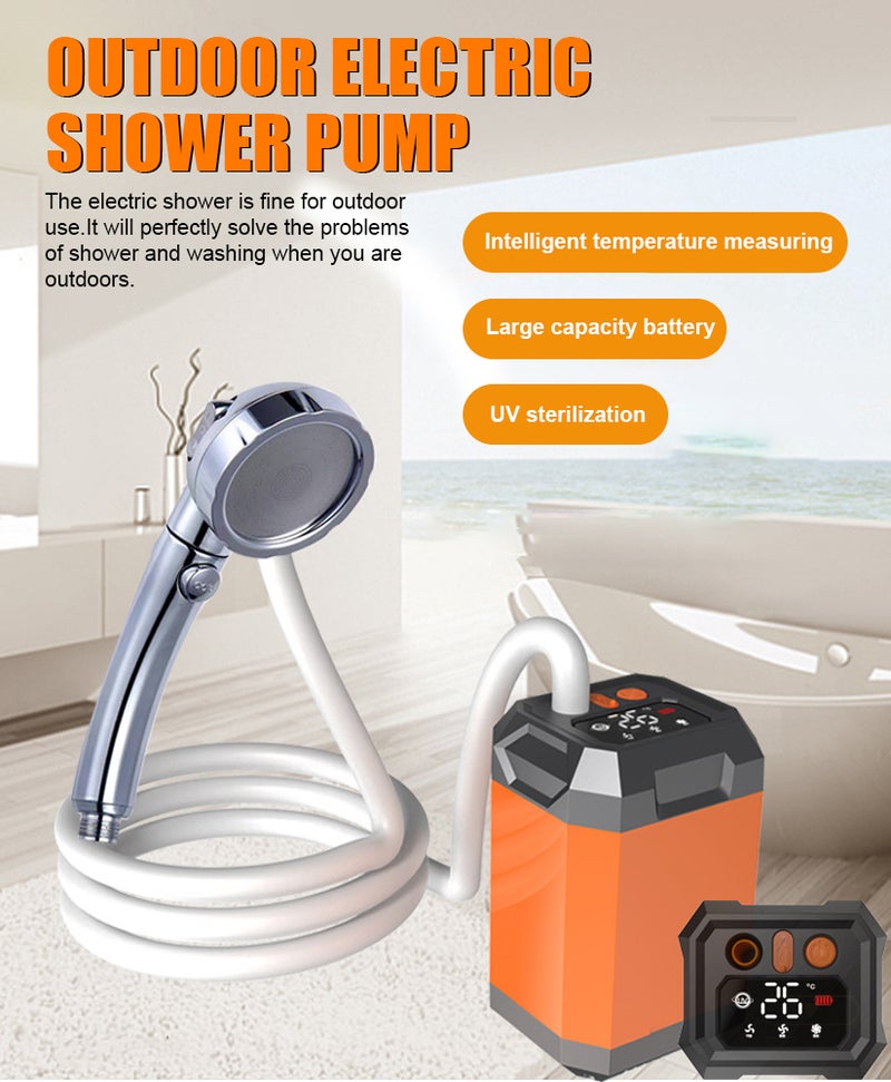 Portable Cordless Camping Shower Outdoor Electric Shower Pump Rechargeable Shower Large Capacity Hiking Traveling Shower Digital Display Bathe Tool - Image 4