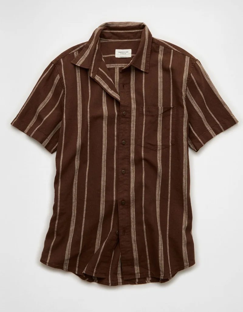 American Eagle AE Standard Fit Linen-Blend Button-Up Shirt