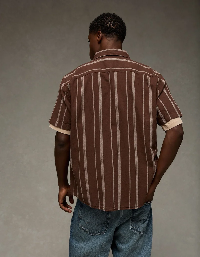 American Eagle AE Standard Fit Linen-Blend Button-Up Shirt