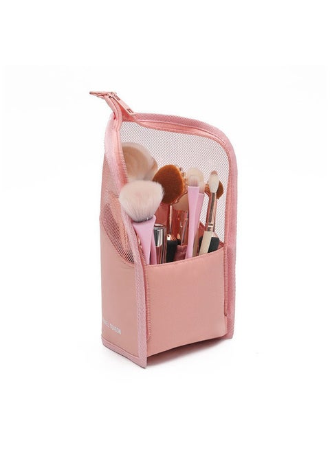 Stand-Up Makeup Brush Storage Organizer Bag, Waterproof Dust Free Travel Makeup Brush Holder（pink）