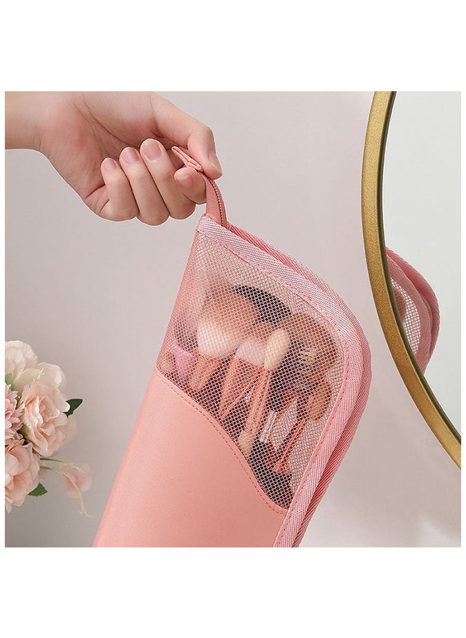 Stand-Up Makeup Brush Storage Organizer Bag, Waterproof Dust Free Travel Makeup Brush Holder（pink）