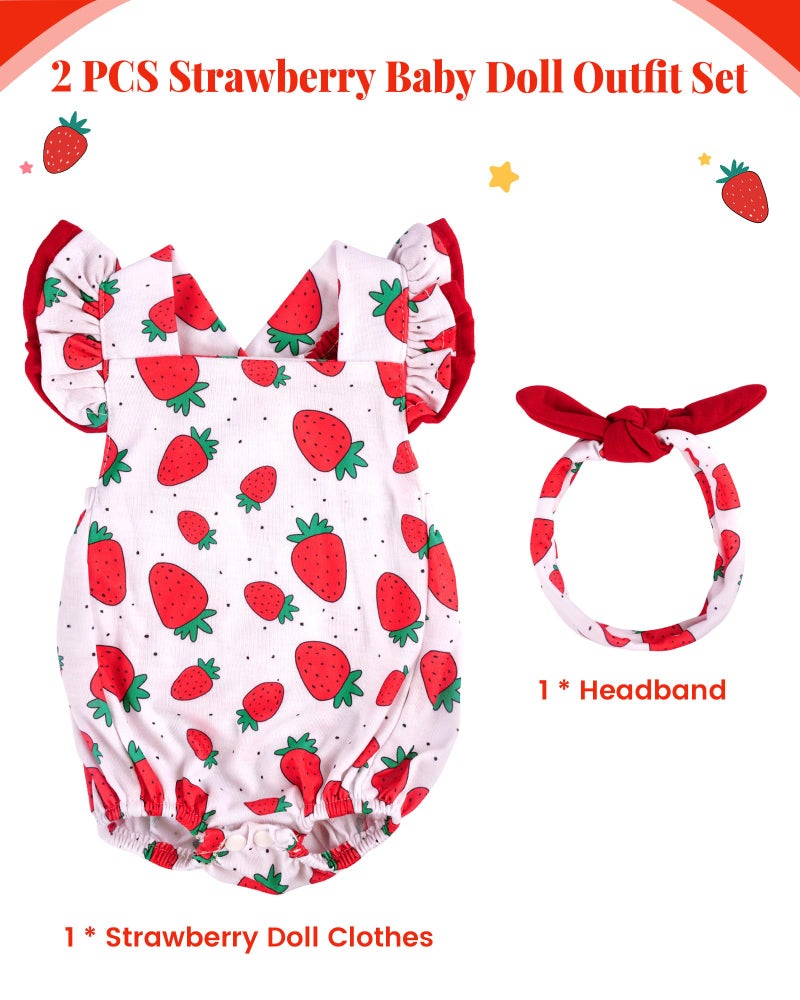 BABESIDE Reborn Baby Doll Clothes for 18-20 Inch Dolls,Strawberry Outfit Set, Cute Baby Doll Accessories for Reborn Girl Dolls - Image 2