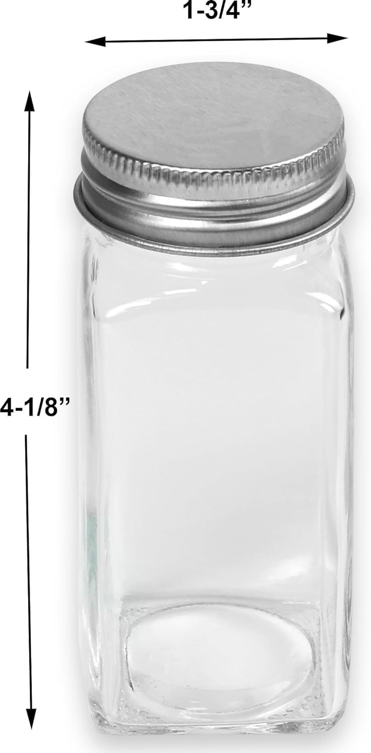 CASADELIGHT Square Glass Spice Jars 120 ml Clear Glass Square Spice Jar Black Sifter Two Sided Sifter Capshaker holespour open and Freshness Seal Silver 10 - Image 2