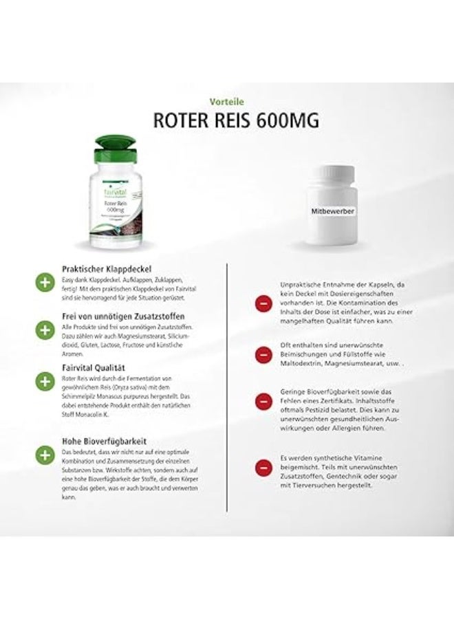 Fairvital Natto Red Rice Complex 600 mg ,to supporte heart and cardiovascular health ,and helping to naturally lower LDL (bad) cholesterol levels,120 Vegan Capsules , Made in Germany - Image 4