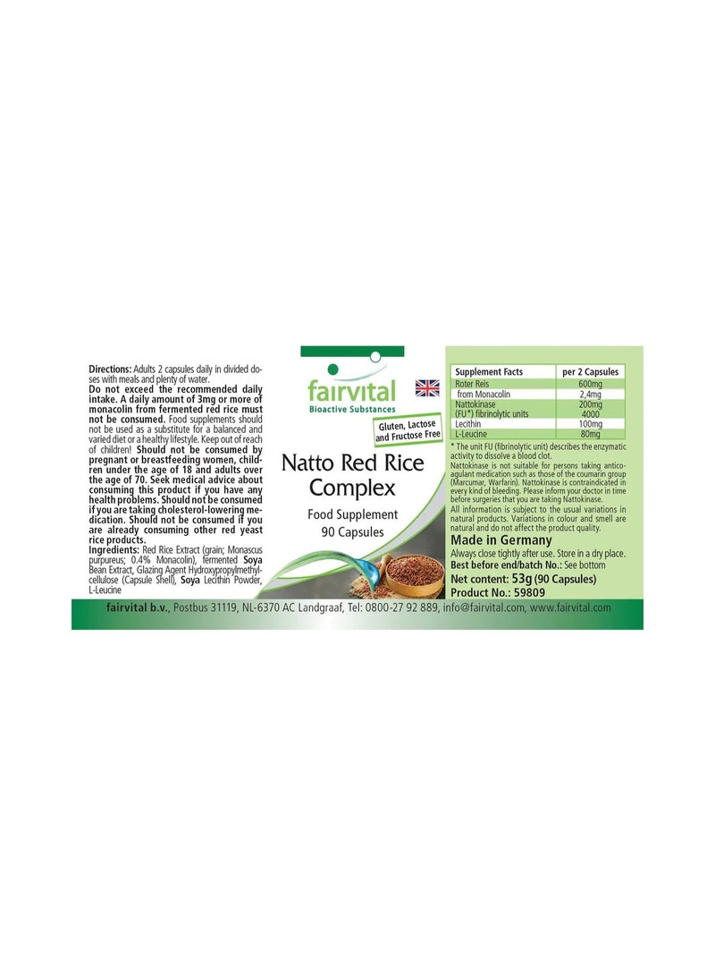 Fairvital Natto Red Rice Complex 600 mg ,to supporte heart and cardiovascular health ,and helping to naturally lower LDL (bad) cholesterol levels,120 Vegan Capsules , Made in Germany - Image 3