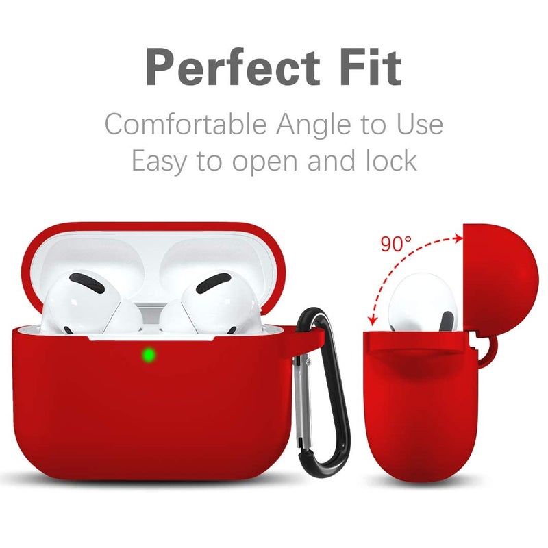 Lerobo Compatible with AirPods Pro Case Cover,Shock-Proof Silicone Skin Full Protective Cover Compatible for Airpods Pro,Supports Wireless Charging with Durable Carabiner Front LED Visible,Red - Image 2