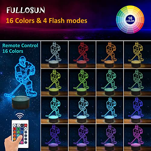 FULLOSUN فولوسون 3D أضواء الليل رياضة الهوكي على الجليد 3D وهمية مصباح بجانب السرير 16 لون متغير مع جهاز تحكم عن بعد أفضل هدايا عيد الميلاد للرجال والنساء - Image 2