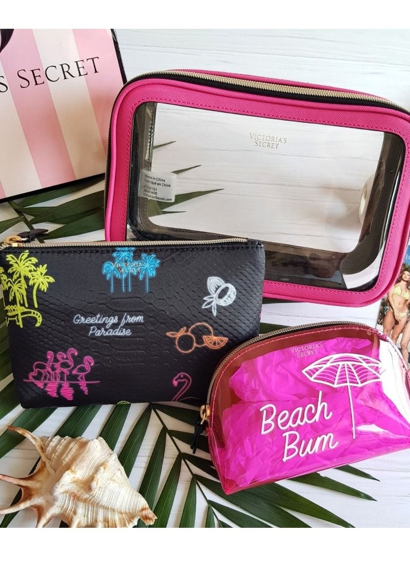 PINK - VS Neon  Backstage Nestled Trio Beauty Bag Set - Image 1