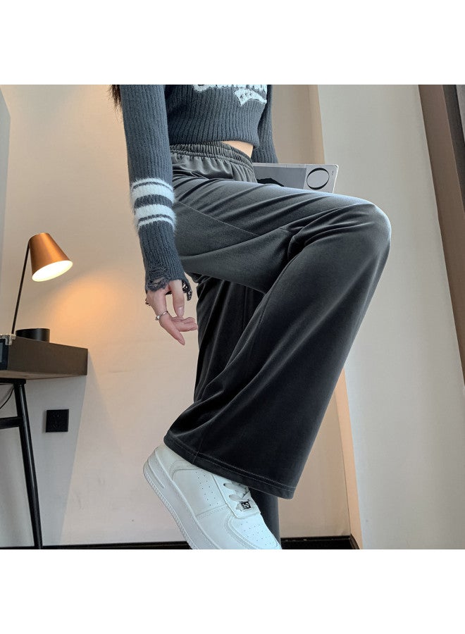 Baleno Korean Velvet Wide-Leg Pants For Women, Autumn Lazy Fashion High-Waisted Draped Trousers, Loose Fit Hip-Covering Slimming Versatile Casual Pants - Image 5