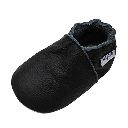 Mejale Baby Boy Girl Shoes Soft Soled Leather Moccasins Anti-Skid Infant Toddler Prewalker(Black,6-12 Months) - Image 1