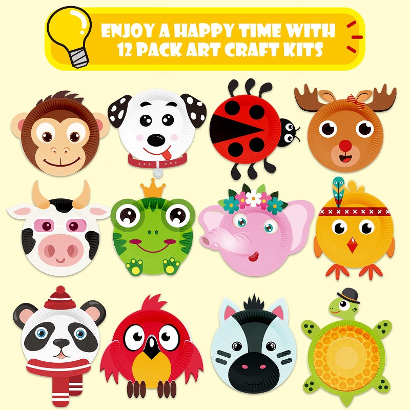 BAODLON Arts and Crafts Kits for Kids, 12 Pack Simple Crafts Animal Paper Plate Art Kit for 2 3 4 5 Year Old Toddler Boys Girls, DIY Kids Crafts for Preschool Classroom Activity/Birthday/Party Game - Image 2