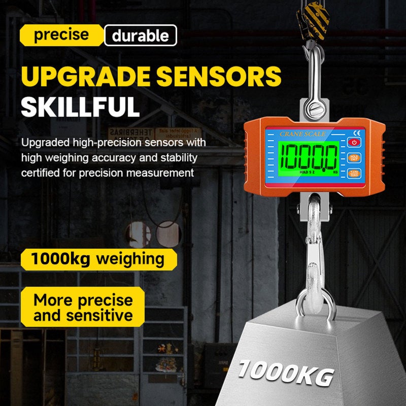 Digital Crane Scale 1000kg (2204lb) 0.5kg Resolution Heavy Duty - Large LCD Backlight Screen Remote Control Hanging Scale for Industrial Construction Outdoor Commercial Use - Image 4