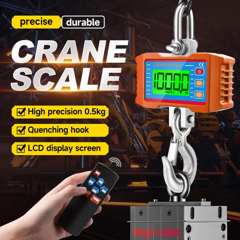 Digital Crane Scale 1000kg (2204lb) 0.5kg Resolution Heavy Duty - Large LCD Backlight Screen Remote Control Hanging Scale for Industrial Construction Outdoor Commercial Use - Image 3