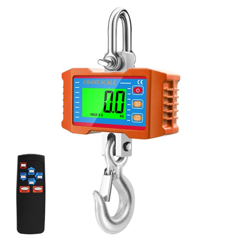 Digital Crane Scale 1000kg (2204lb) 0.5kg Resolution Heavy Duty - Large LCD Backlight Screen Remote Control Hanging Scale for Industrial Construction Outdoor Commercial Use - Image 1