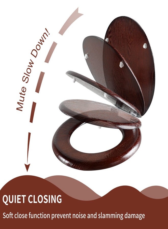 Angel Shield Toilet Seat Round Wood with Slow Close,Easy Clean,Quick-Release Hinges (Round,Dark Walnut) - Image 3