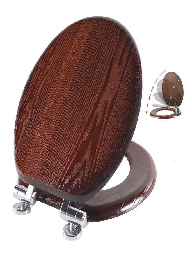 Angel Shield Toilet Seat Round Wood with Slow Close,Easy Clean,Quick-Release Hinges (Round,Dark Walnut) - Image 1