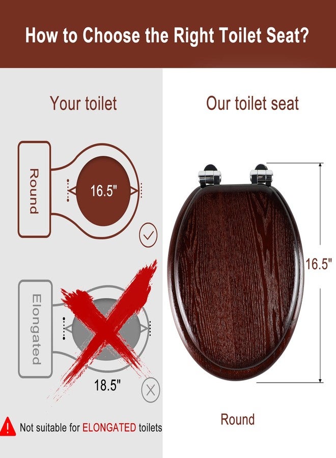 Angel Shield Toilet Seat Round Wood with Slow Close,Easy Clean,Quick-Release Hinges (Round,Dark Walnut) - Image 2