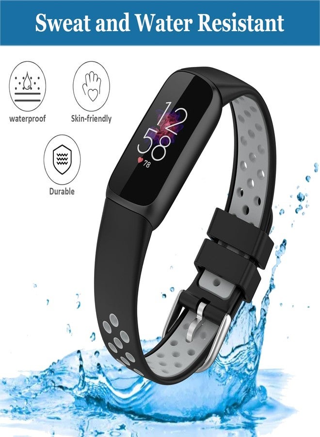 سواران من السيليكون لجهاز تتبع اللياقة البدنية Fitbit Luxe و Luxe Special Edition، تصميم بلونين، سواران أنيقان ومتينان للمعصم للنساء والرجال (أسود-رمادي). - Image 3