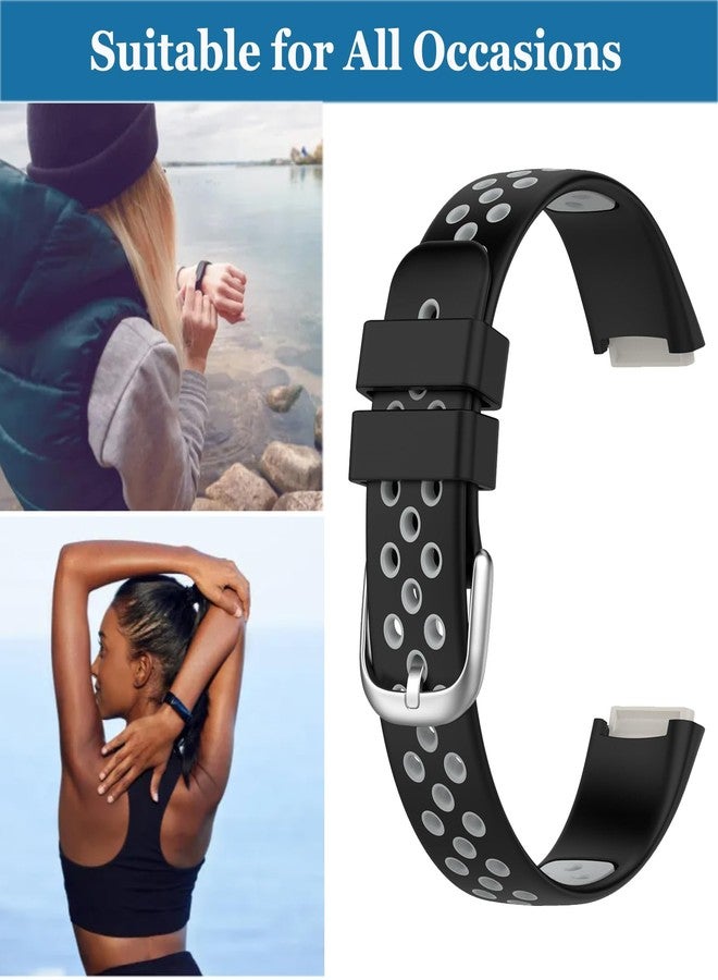 سواران من السيليكون لجهاز تتبع اللياقة البدنية Fitbit Luxe و Luxe Special Edition، تصميم بلونين، سواران أنيقان ومتينان للمعصم للنساء والرجال (أسود-رمادي). - Image 5