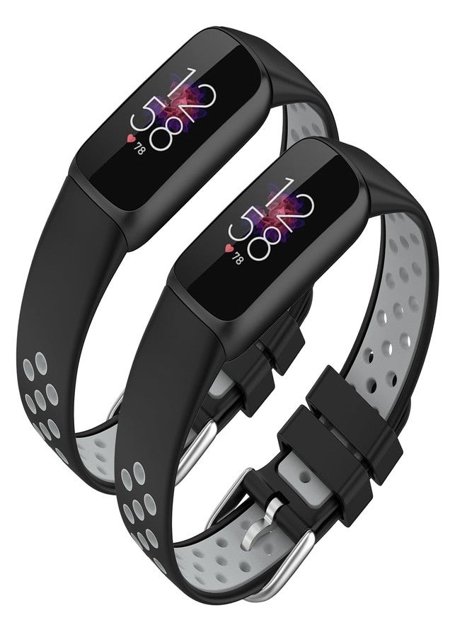 سواران من السيليكون لجهاز تتبع اللياقة البدنية Fitbit Luxe و Luxe Special Edition، تصميم بلونين، سواران أنيقان ومتينان للمعصم للنساء والرجال (أسود-رمادي). - Image 1
