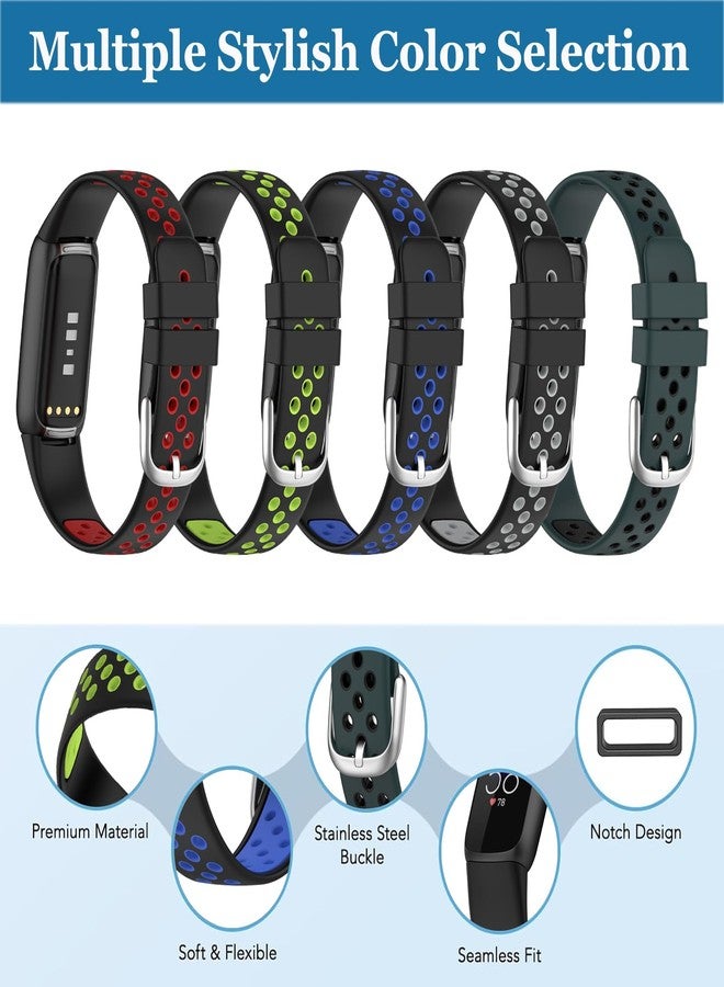 سواران من السيليكون لجهاز تتبع اللياقة البدنية Fitbit Luxe و Luxe Special Edition، تصميم بلونين، سواران أنيقان ومتينان للمعصم للنساء والرجال (أسود-رمادي). - Image 2